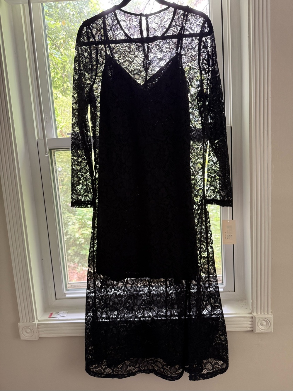 a new day Black Lace Long-Sleeve Slip Dress